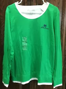 NWT Crable Women's Size Large NCAA Notre Dame Green & White Long Sleeve Shirt - Picture 1 of 8