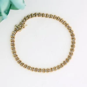 2.25 TW Round Diamond S-Link Tennis Bracelet 14K Yellow Gold 7" Estate - Picture 1 of 9