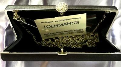 Bolso de mano de noche negro vintage 7 x 3" con cadena de broche de diamantes de imitación nuevo con etiquetas Loehmann's NY Foto 1 de 4