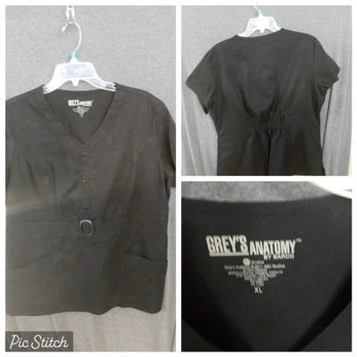 GREY'S ANATOMY BY BARCO SCRUB TOP - SHORT SLEEVE - V NECK / BLACK / SIZE XL - Image 1 of 4