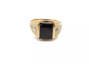 10k Yellow Gold Black Onyx Diamond Ring Size 10.5 Or 10.75 Mens - Picture 1 of 8
