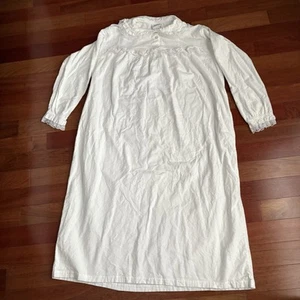 The Vermont Country Store Flannel Nightgown XL White Lace Long Cottagecore - Picture 1 of 8