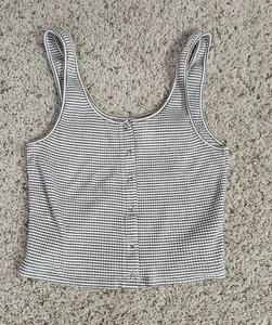 Divided by H&M Sleeveless White & Black Striped Snap Cropped Top Tank, Size M - Imagen 1 de 4