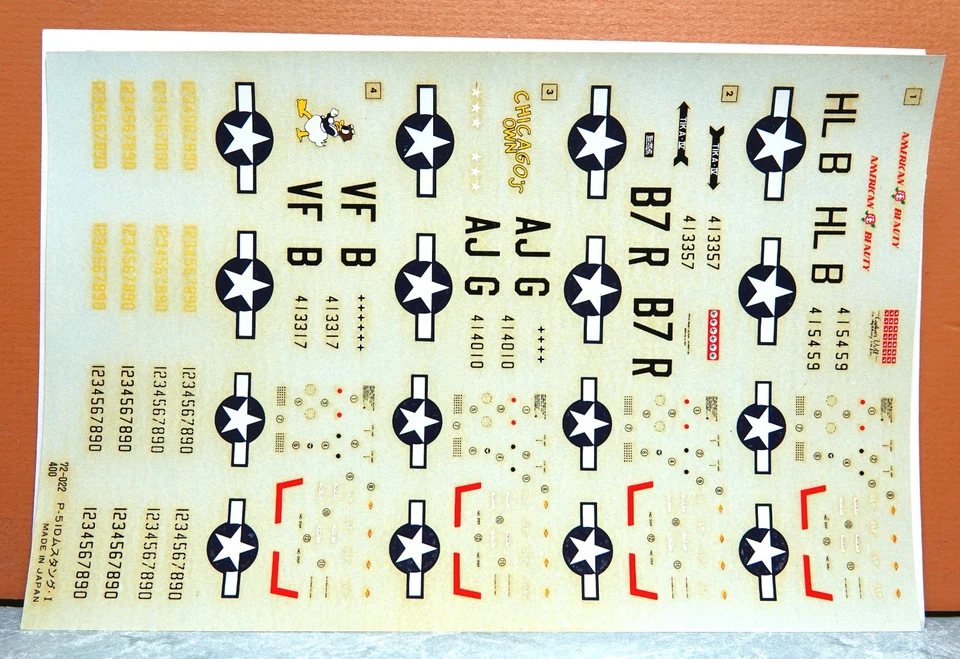 1/72 HASEGAWA P-51D MUSTANG DECAL SHEET # 72-022 - Image 1 of 1