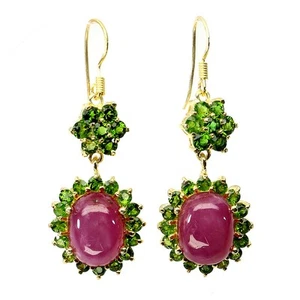Summer 925 Silver Earrings Oval Ruby 11x9mm Chrome Diopside Gemstone Jewelry - Picture 1 of 13
