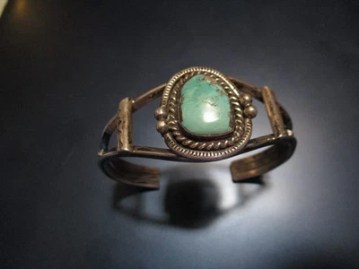 Old Vintage Native American Sterling Silver Turquoise cuff bracelet - Image 1 of 4