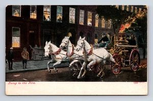 Firefighters Horse Drawn Fire Steam Pumper Going to Fire IPC&N Co IPCC Postcard - Picture 1 of 4