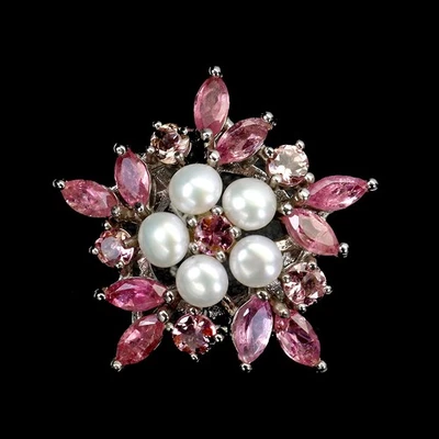 925 Sterling Silver Ring Tourmaline Pearl Natural Gemstone Jewelry Size 7 - Image 1 of 4