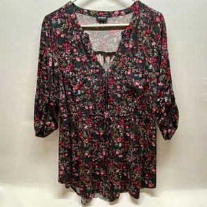 Babydoll Torrid Cremallera Frontal Top Para Mujer 2 Negro Floral Manga 3/4 Pestaña Enrollable Elastizada - Imagen 1 de 15