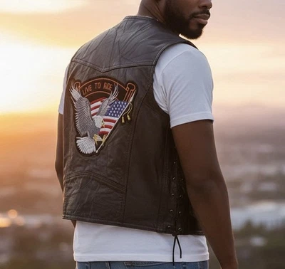 Chaleco de Motocicleta para Hombres 2X Cuero Negro Harley Sturgis Motociclista Águila Patriótica EE. UU. Foto 1 de 4