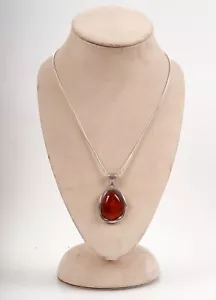 Vintage Sterling Silver Natural Amber Pendant W/New Necklace 18" - Picture 1 of 3