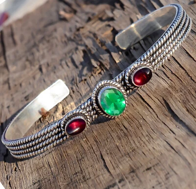 Brazalete de plata de ley 925 con diopsido ruso y granate rojo para regalo de aniversario Foto 1 de 4