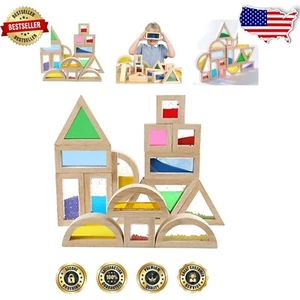 Non-Toxic Wooden Rainbow Blocks for Educational Indoor Fun - 16 Pieces - Picture 1 of 10