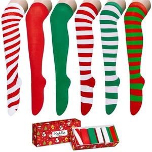 Christmas Knee High Socks - Thigh High Socks for Women Teen Girls Striped Thi... - Picture 1 of 8