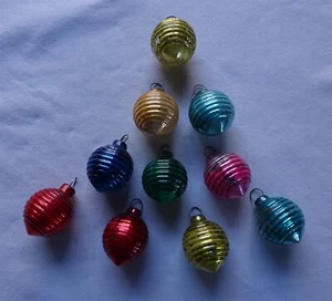10 Vintage Miniature Glass Christmas Tree Ornaments, Ribbed Oriental Lanterns - Picture 1 of 2