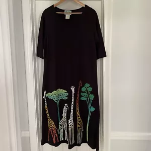 Coconut Bay Black Cotton Dress Safari Giraffe Zebra Lagenlook Art Teacher Sz M - Picture 1 of 9
