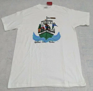 Halibut Cove Alaska T-Shirt Danny J Large Short Sleeve New Hand Painted Crewneck - Picture 1 of 6