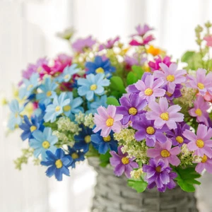 5 Bouquet 28 Heads Artificial Daisies Flowers Fake Plants Outdoor Flower Home - Picture 1 of 29