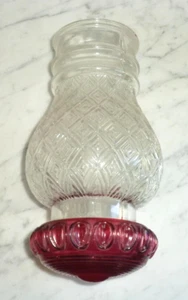 Light Fixture Globe Cranberry Checkered Bullseye Glass replacement cover vintage - Picture 1 of 5