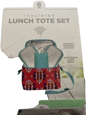 New 6 PC Insulated Lunch Tote Set Container Lids & Ice Pack! - Image 1 of 4