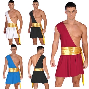 Mens Costume Greece Toga Christmas Cosplay God Robe Strappy Mini Skirt Outfits - Picture 1 of 48