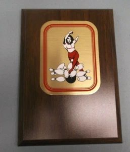 cherry finish BOWLING plaque trophy award female 5 x 7 - Picture 1 of 1