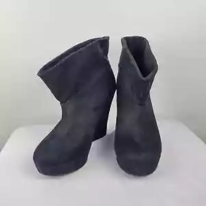 Kelsi Dagger Wilma Black Vegan Suede Fold over Wedge Booties Women's 6 - Picture 1 of 13