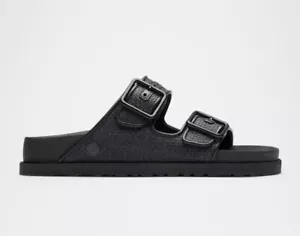 1774 BIRKENSTOCK Arizona Raffia Luxe Slide Sandal Black New NWT Size 7 38 B - Picture 1 of 13