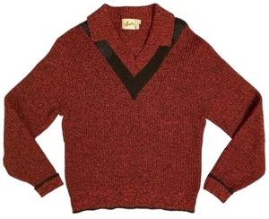 Vintage 1950s Barclay Lamb Wool Orlon Knit Sweater Collared Men Size Large 44-46 - Picture 1 of 16