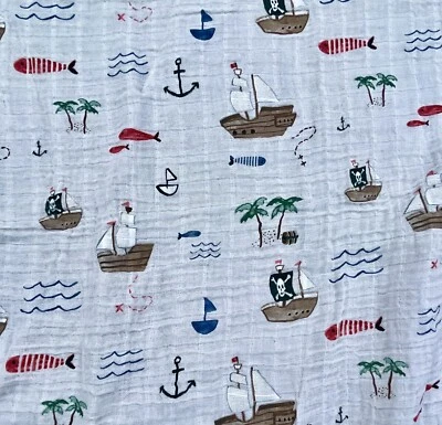 LITTLE UNICORN Piratas Barco Peces Algodón Muselina Bebé Manta 51" X 47” Foto 1 de 3