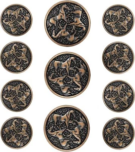 Bezelry Celtic Horses Metal Shank Buttons. Set 25mm and 18mm, Antique Copper  - Picture 1 of 4