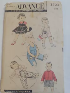 Play Clothes Romper Bib Overalls Infants 1 12M Advance 8303 Sewing Pattern VTG - Picture 1 of 11