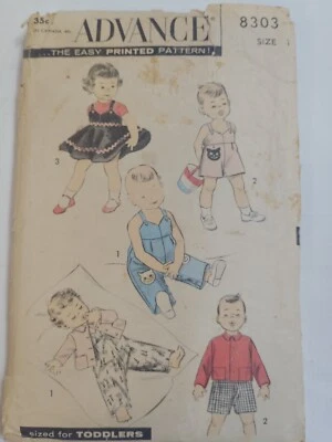 Play Clothes Romper Bib Overalls Infants 1 12M Advance 8303 Sewing Pattern VTG - Image 1 of 4