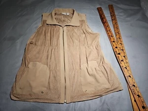 Chicos Womens Vest Size 3 Beige Tan Mesh Panels Stretchy Mock Neck Full Zip Top - Picture 1 of 13