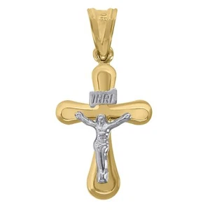10kt Two-Tone Gold Unisex Inri Crucifix Cross Religious Charm Pendant - Picture 1 of 1