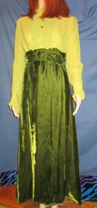 Vtg 60s Mod Green Velvet Maxi Dress Party Hostess Ruffles Sheer Sleeves w/ Belt - Picture 1 of 21