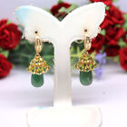 NATURAL GREEN SERPENTINE WITH PERIDOT & WHITE CZ DROP EARRINGS 925 SILVER