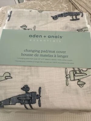 Aden + Anais Bebés Cambiador Almohadilla Cubierta Algodón Muselina Aviones Azul Verde Nuevo Foto 1 de 2