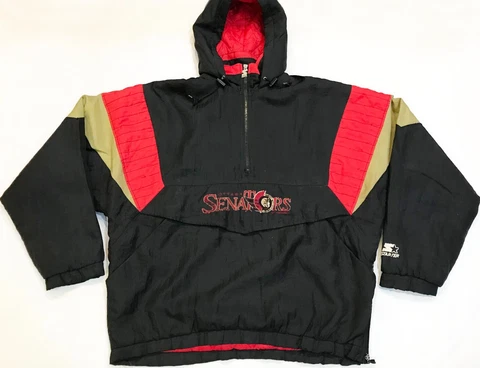 Vintage Starter NHL Ottawa Senators Half Zip Hoodie Puffer Jacket Black XL Sewn Cover