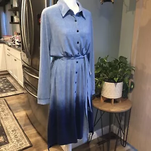 LuLaRoe Ellie NWT Shirt Dress Blue Ombre Button Up Soft Stretch Jersey Knit M - Picture 1 of 10