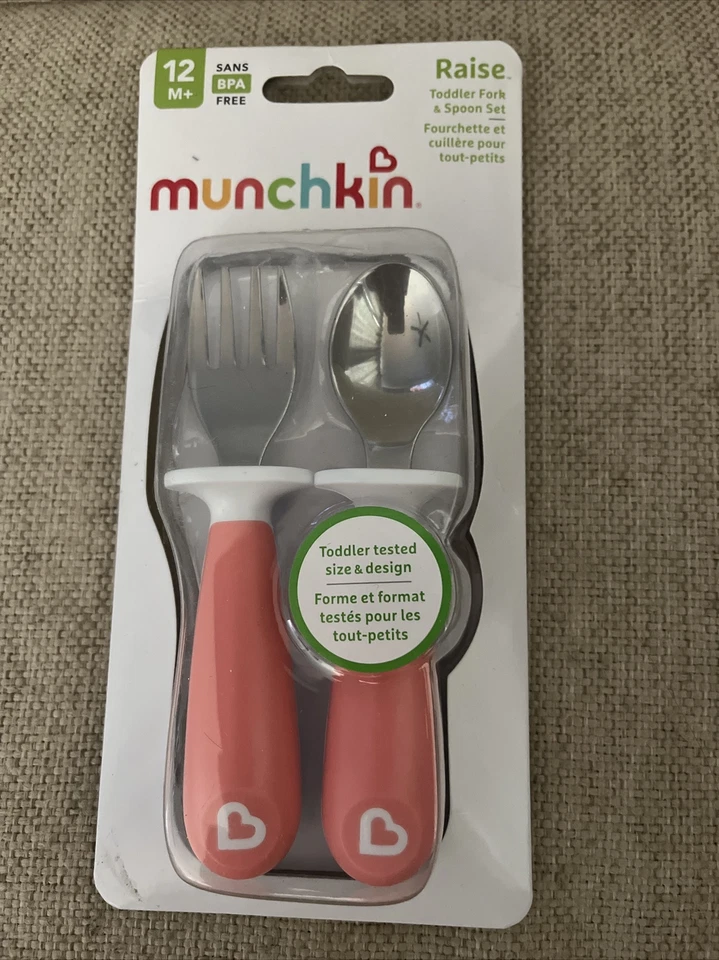 Munchkin Raise Toddler Fork and Spoon Set, 12+ Months, BPA Free, Pink - Image 1 of 1