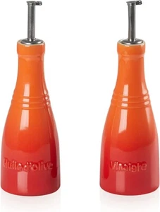Le Creuset Oil & Vinegar Set Of 2 Flame Orange Stoneware NIB - Picture 1 of 1