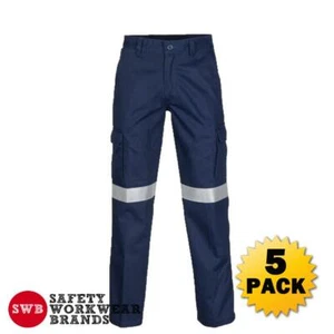5 x DNC Workwear Mens Flame Retardant Cargo Pants 3M Reflective Tape Navy 3419 - Picture 1 of 2