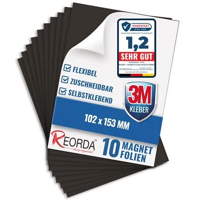 ® Magnetfolie selbstklebend 10er Set - Magnetpapier mit starkem 3M-Kleber - M... - Bild 1 von 4