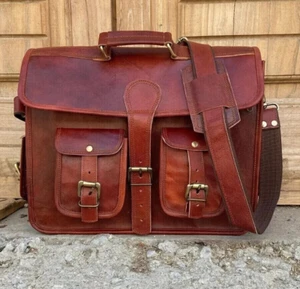 Borsa in pelle di capra laptop messenger marrone vero vintage uomo tracolla a... - Foto 1 di 5