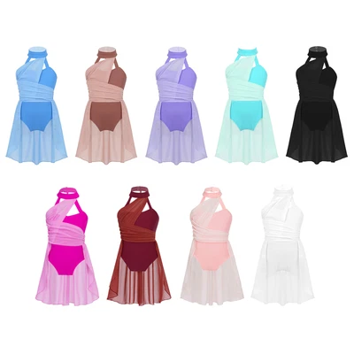 UK Kids Girls Figure Ice Skating Dance Leotard Ballet Modern Gymnastics Costume - Image 1 of 2