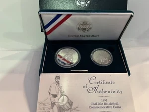 1995 S CIVIL WAR BATTLEFIELD COMMEMORATIVE 2- COIN SET.  SILVER $1. AND  .50. - Picture 1 of 12