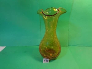 Blenko 6 3/4" Amber Crackle Glass Vase (Used/EUC) - Picture 1 of 12