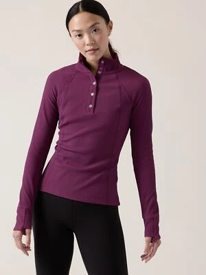 Athleta Medium Salutation Ribbed Henley Shirt Top Berry NEW! 466432 - Image 1 of 4