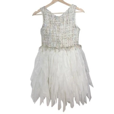 Nanette Lepore Girls Tulle Tweed Bow White Dress Size L Wedding Flower Girl - Image 1 of 4
